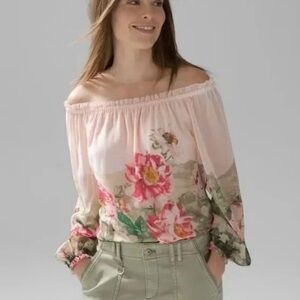 White House Black Market Floral Off-Shoulder Blouse - Pink and Green